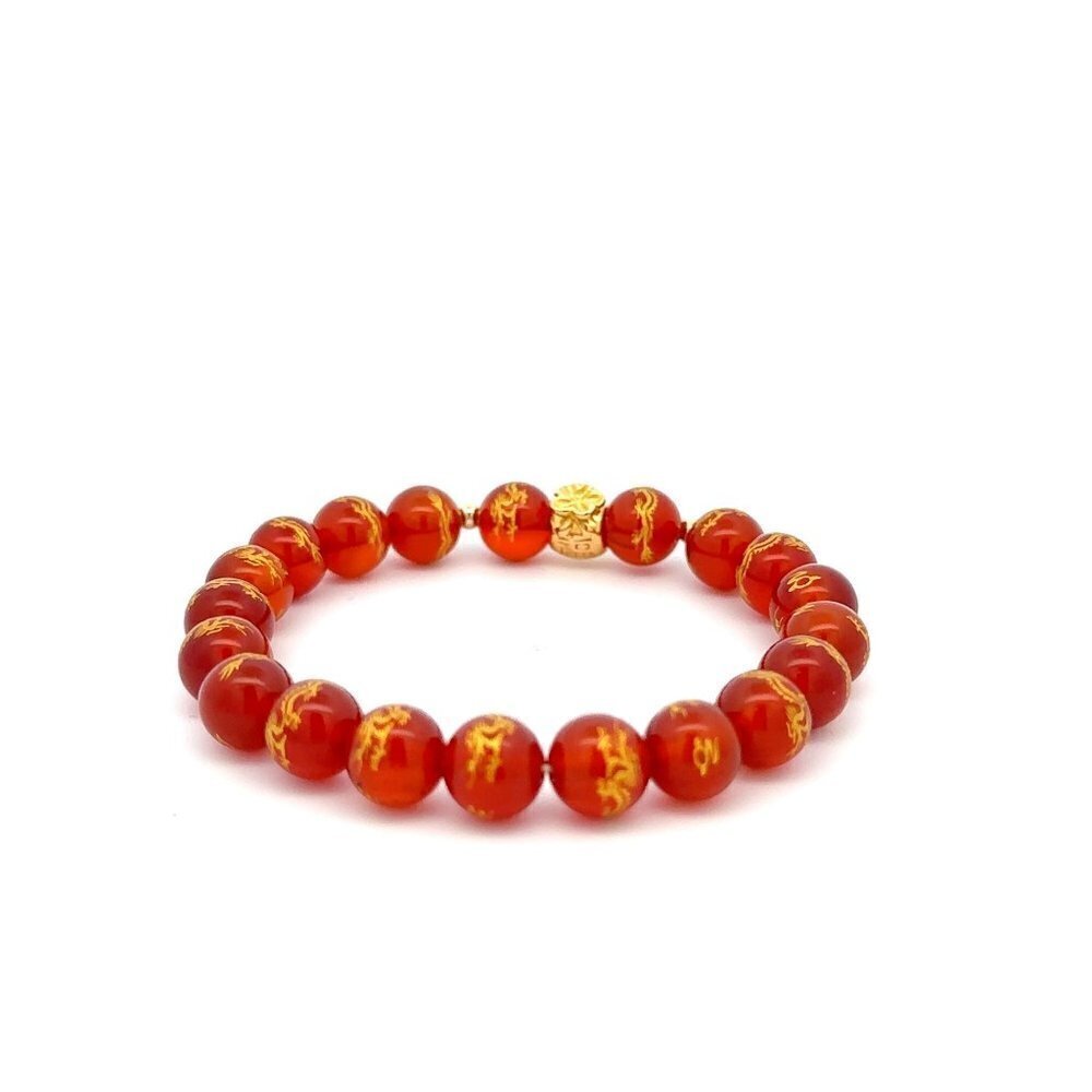 18K Gold Money Bag Lucky Charm Beads Bracelet Gemstones Red Agate 8mm - Picture 4 of 5
